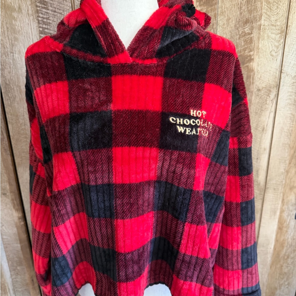 Red & Black Plaid Hooded Teddy Jacket